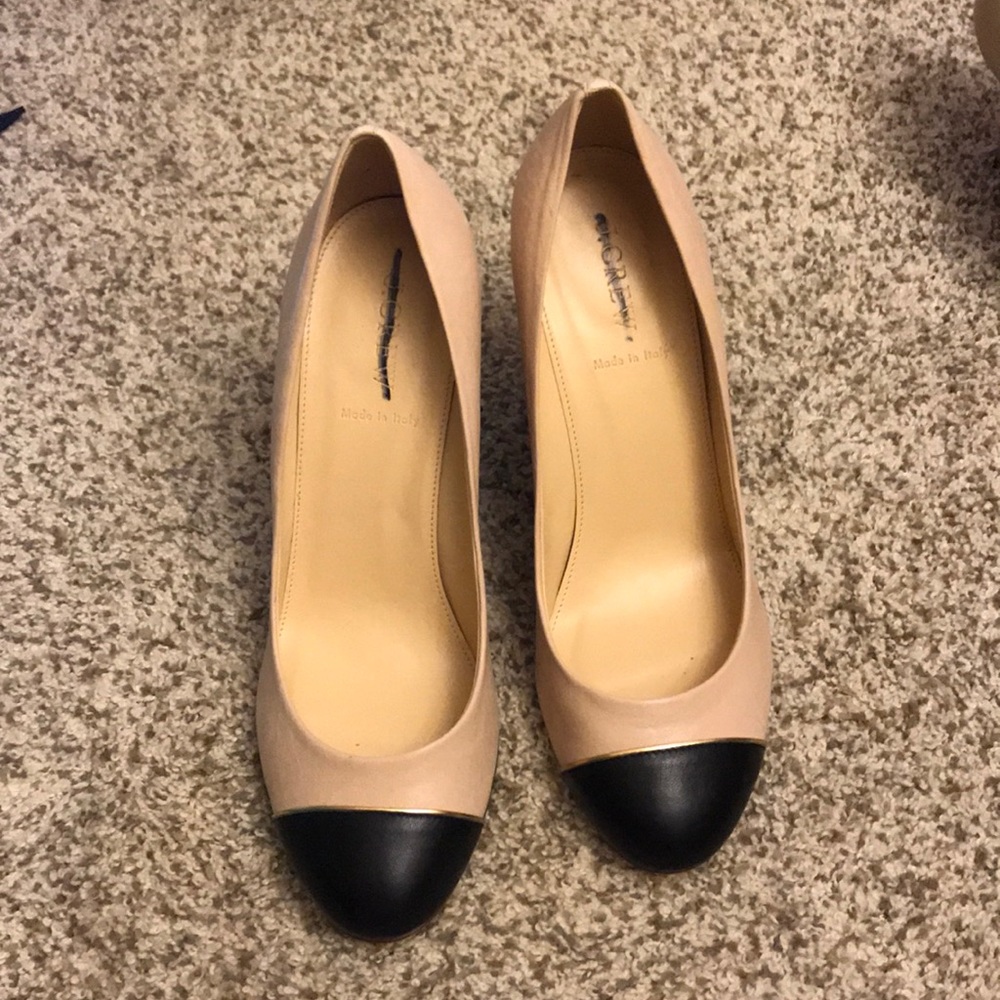 J. Crew Leather Captoe Chunky Heels pink black 9.5